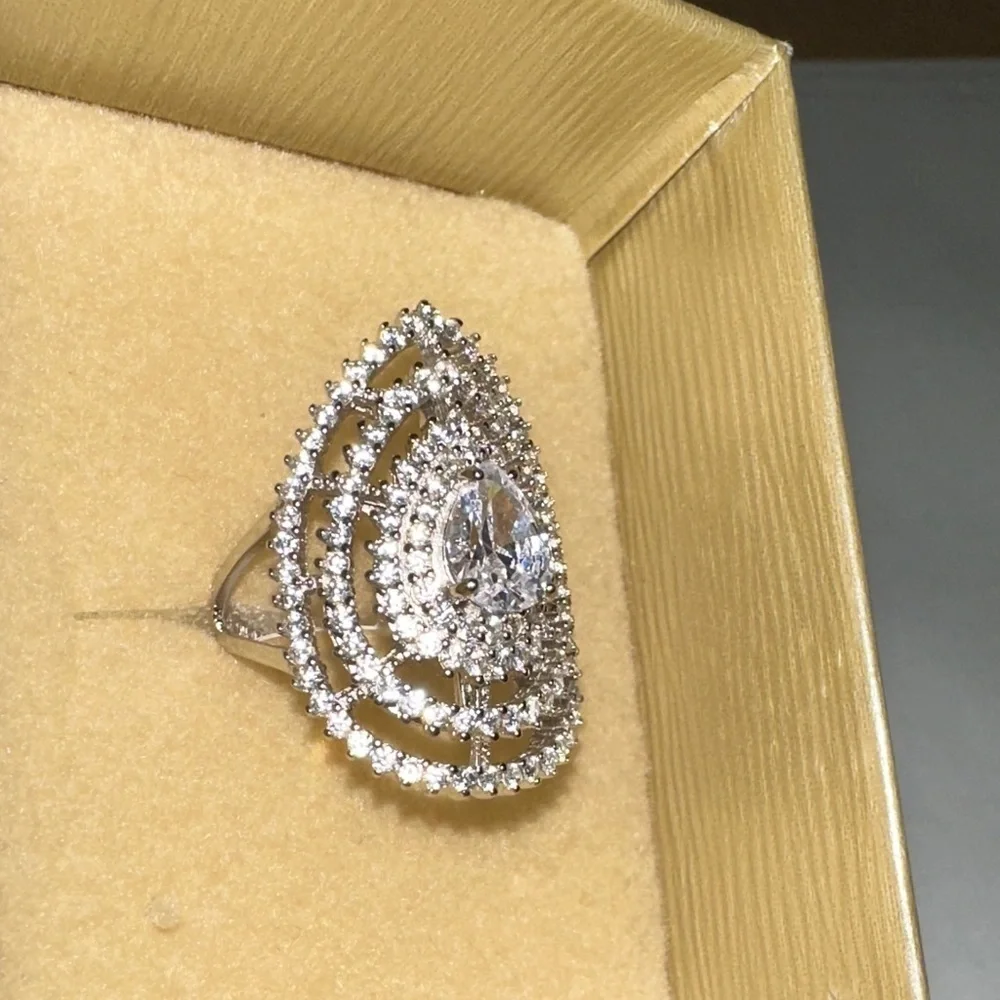 Lab Diamond 2 ct  Silver Teardrop Ring size 6